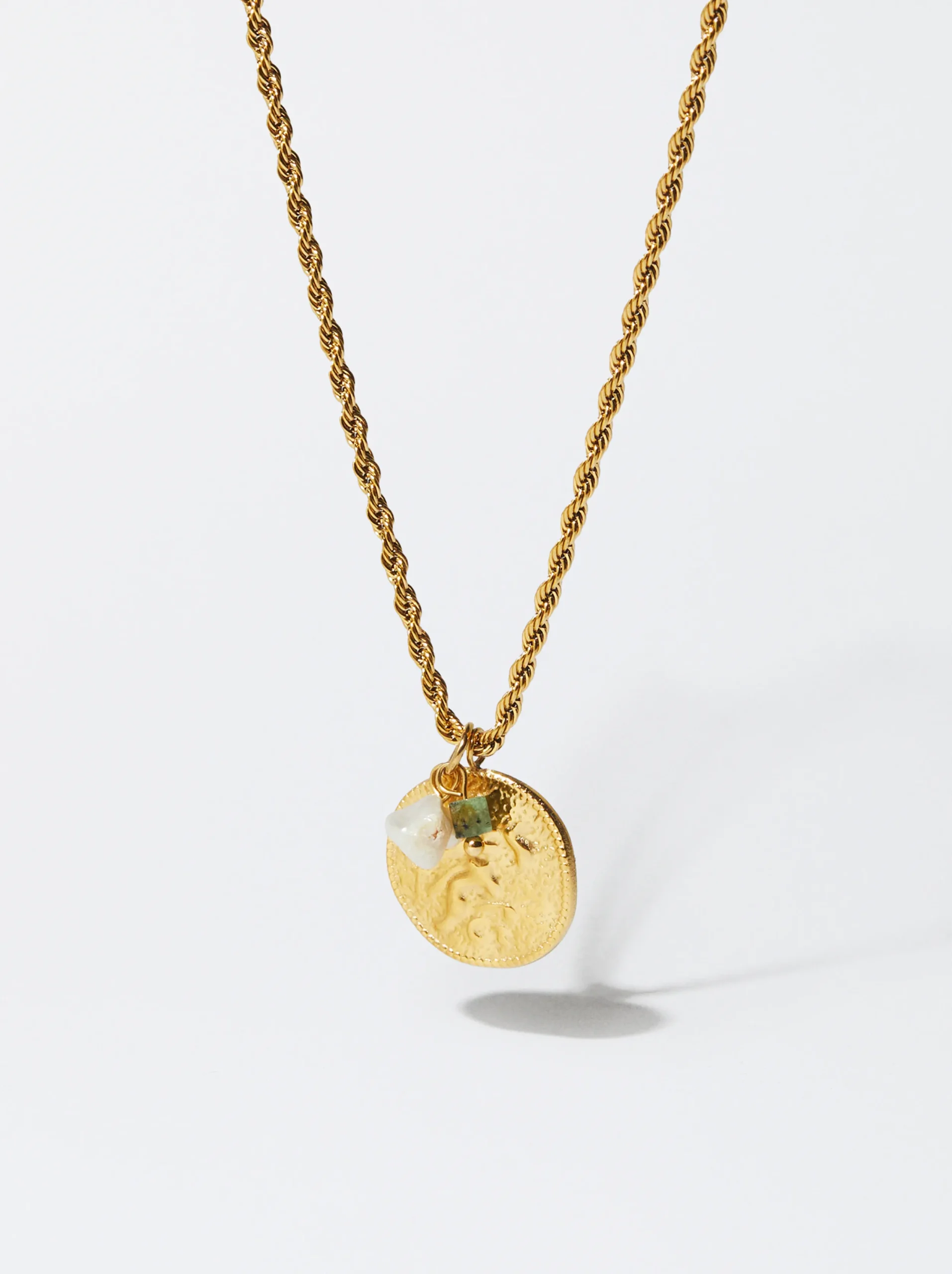 PARFOIS Collar De Acero Con Perla Y Piedra Dorado Online