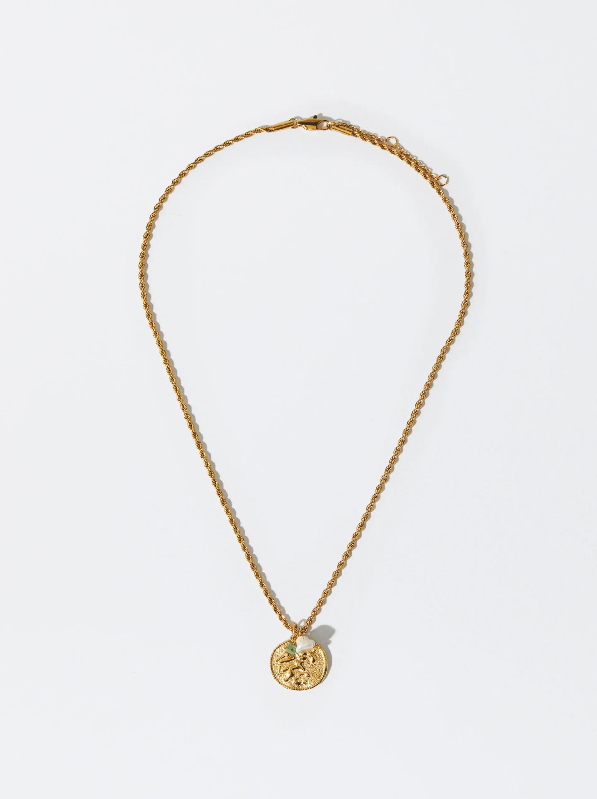 PARFOIS Collar De Acero Con Perla Y Piedra Dorado Online