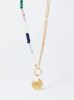 PARFOIS Collar De Acero Con Perla De Agua Dulce Multicor Cheap