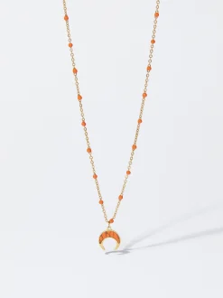 PARFOIS Collar De Acero Con Piedra Naranja New