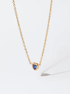 PARFOIS Collar De Acero Dorado Corazón Con Circonitas Azul Outlet