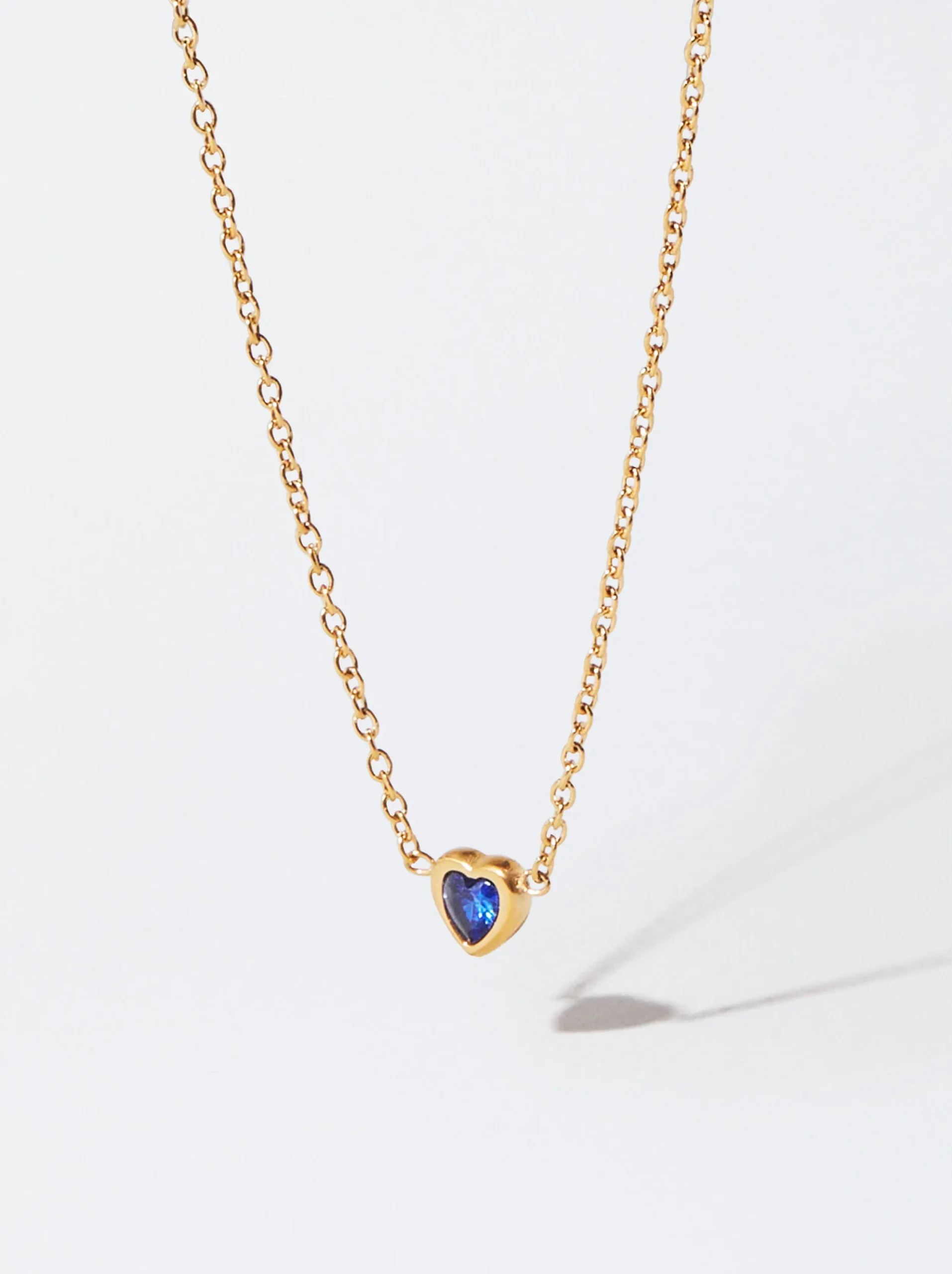 PARFOIS Collar De Acero Dorado Corazón Con Circonitas Azul Outlet