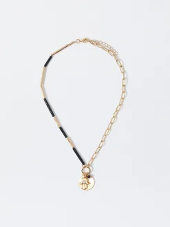 PARFOIS Collar Dorado Con Colgante Negro Online