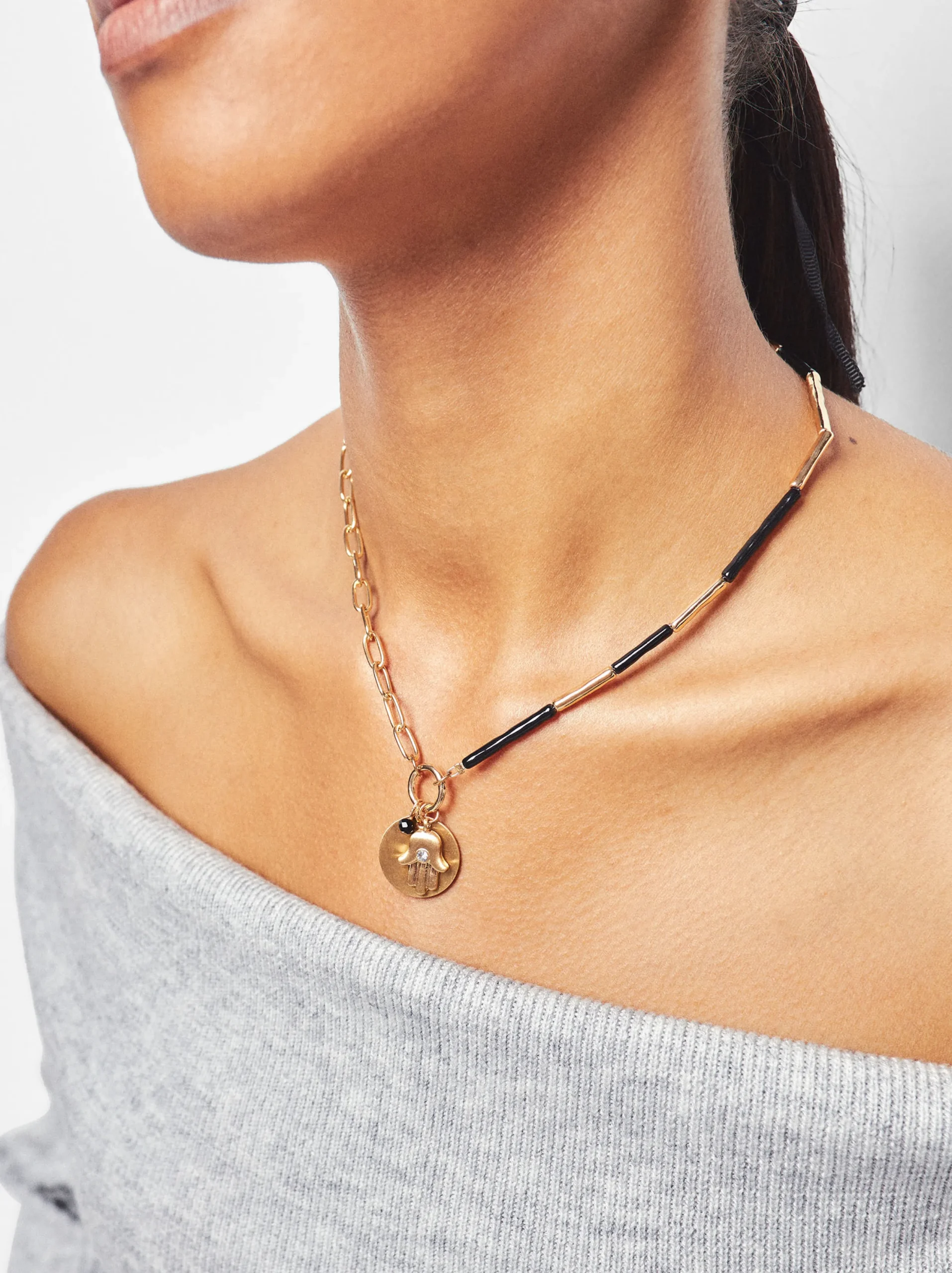 PARFOIS Collar Dorado Con Colgante Negro Online