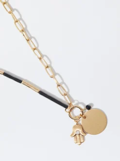 PARFOIS Collar Dorado Con Colgante Negro Online
