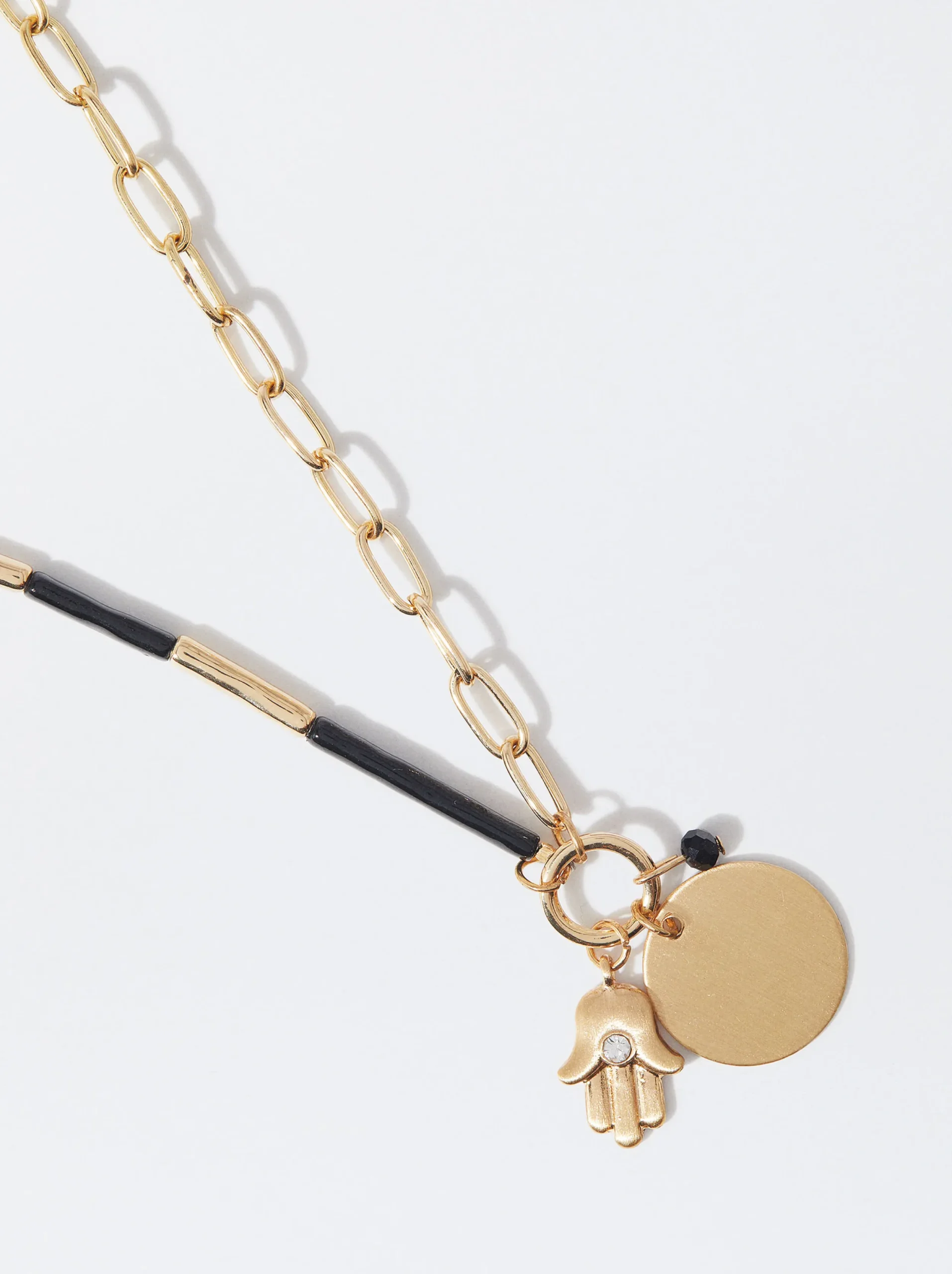PARFOIS Collar Dorado Con Colgante Negro Online