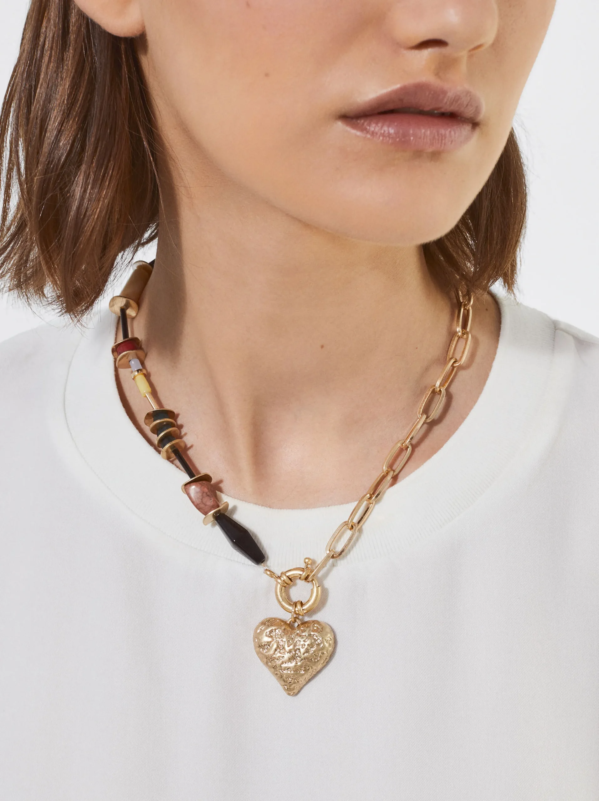 PARFOIS Collar Dorado Con Coraz&oacute;n Multicor Hot