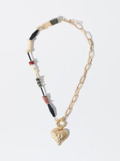 PARFOIS Collar Dorado Con Coraz&oacute;n Multicor Hot
