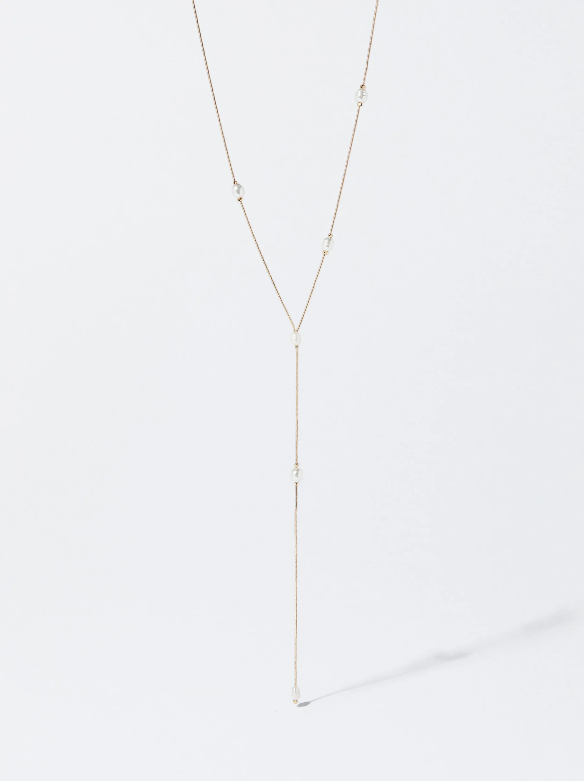 PARFOIS Collar Con Perla De Agua Dulce Dorado New