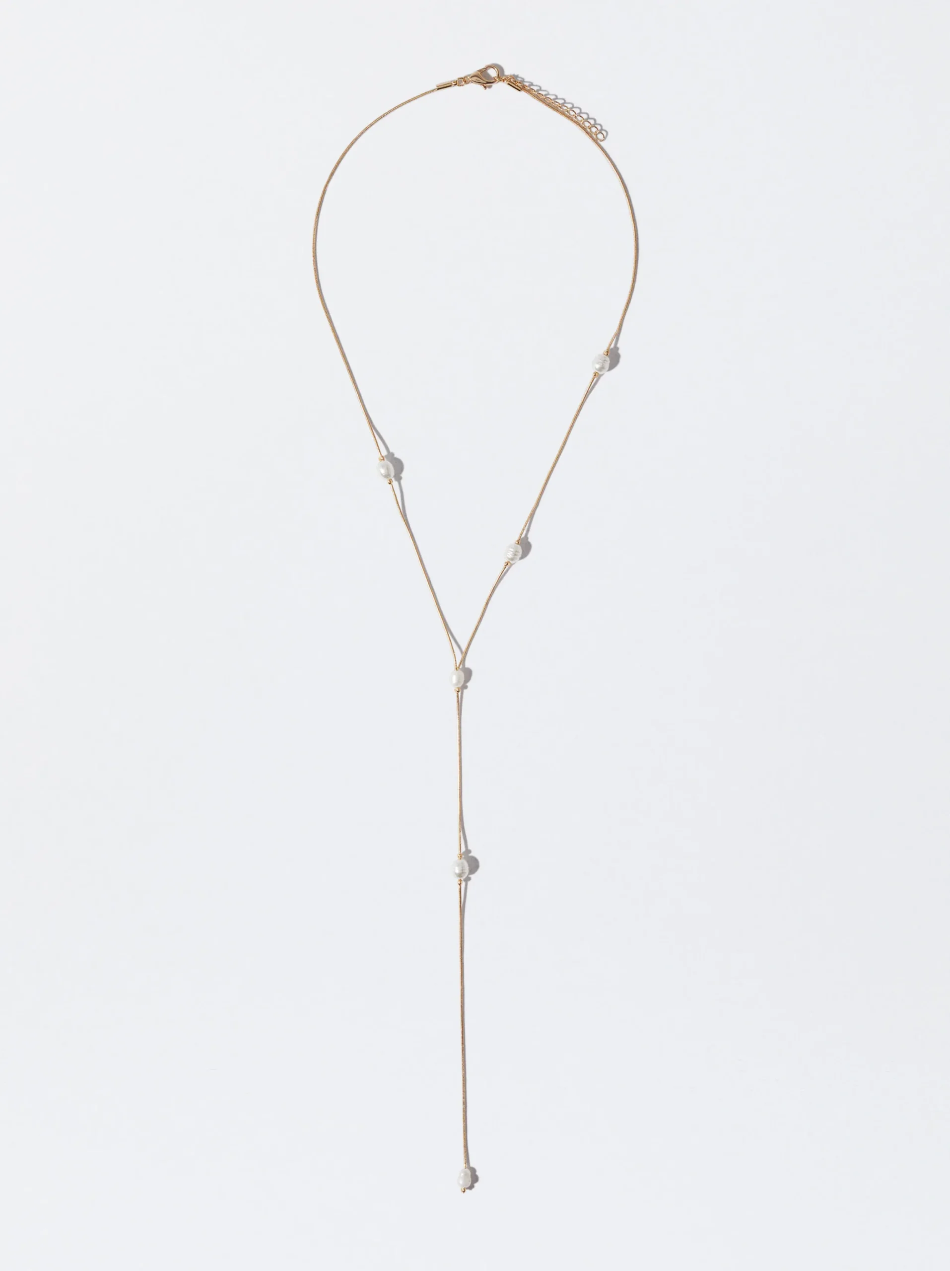 PARFOIS Collar Con Perla De Agua Dulce Dorado New