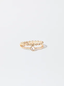 PARFOIS Conjunto De Anillos Con Cristal Dorado Hot