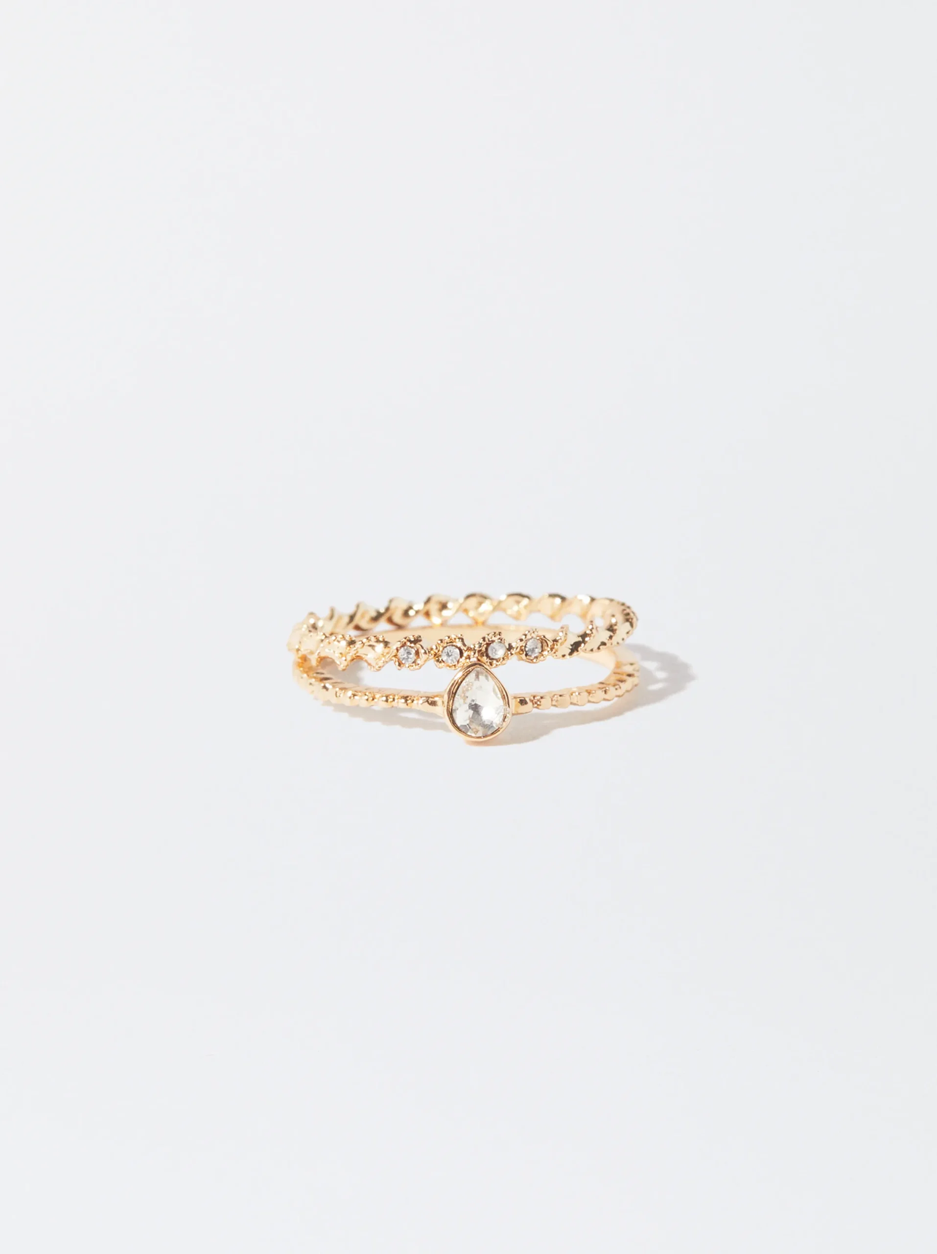 PARFOIS Conjunto De Anillos Con Cristal Dorado Hot