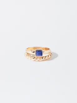 PARFOIS Conjunto De Anillos Con Piedra Azul Store