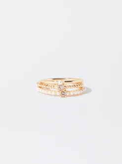 PARFOIS Conjunto De Anillos Con Perlas Dorado Best