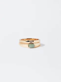 PARFOIS Conjunto De Anillos Con Piedra Verde New