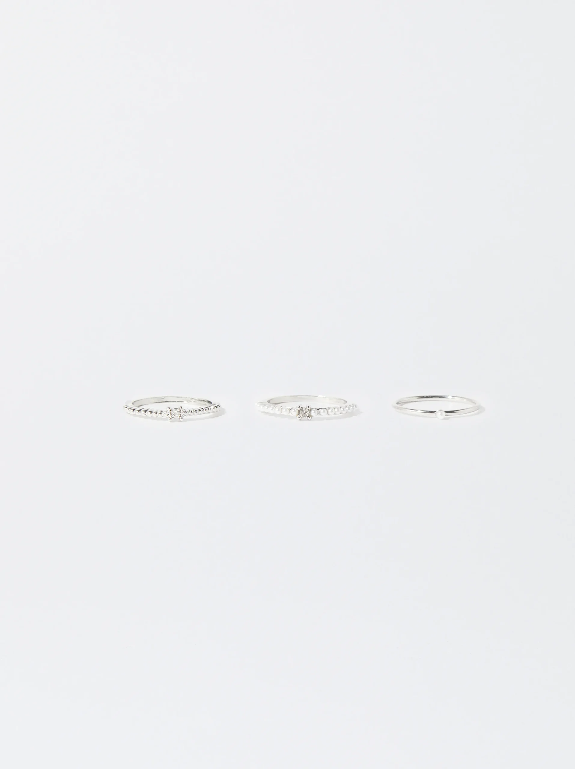 PARFOIS Conjunto De Anillos Con Perlas Plateado New