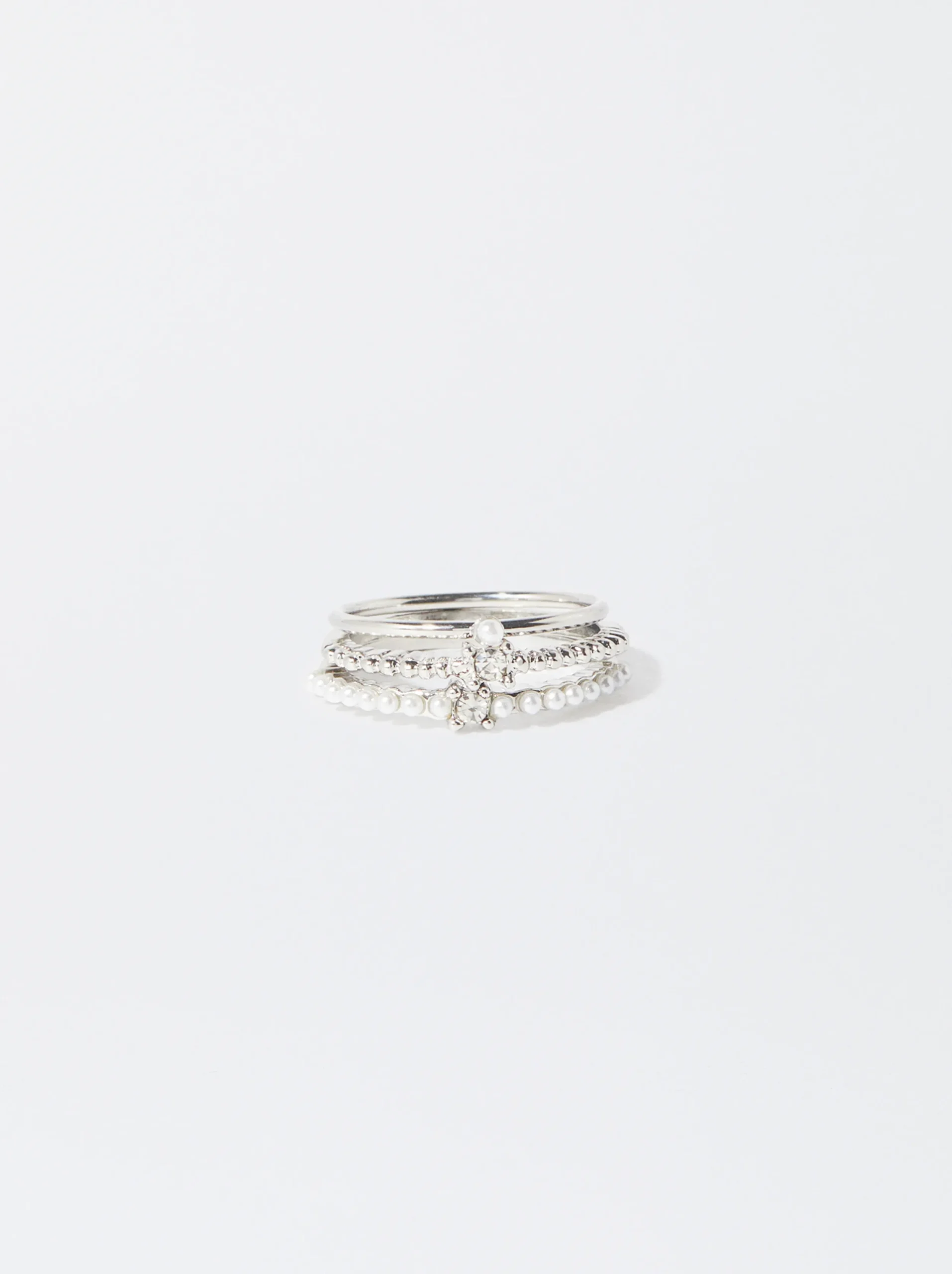 PARFOIS Conjunto De Anillos Con Perlas Plateado New