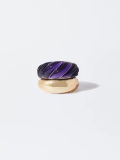 PARFOIS Conjunto De Anillos Con Resina Dorado Flash Sale
