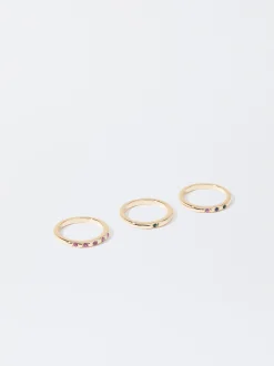 PARFOIS Conjunto De Anillos Dorados Multicor Outlet