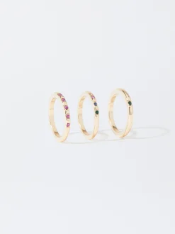 PARFOIS Conjunto De Anillos Dorados Multicor Outlet