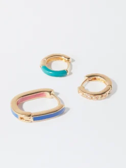PARFOIS Conjunto De Aros Con Circonitas Multicor New