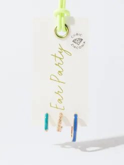PARFOIS Conjunto De Aros Con Circonitas Multicor New