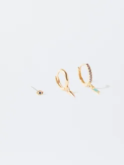 PARFOIS Conjunto De Aros Con Circonitas Multicor Best Sale