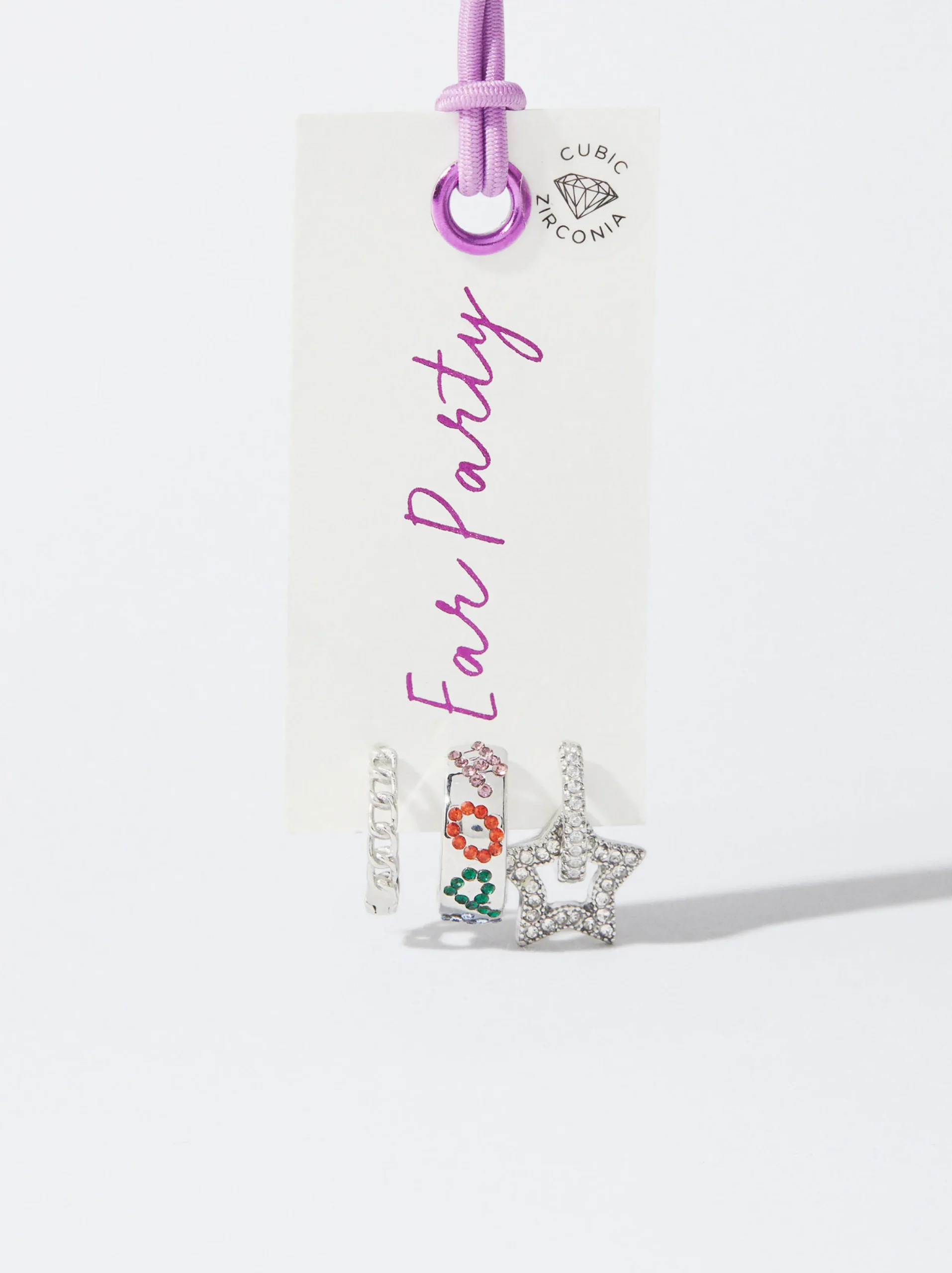 PARFOIS Conjunto De Aros Plateados Con Circonitas Multicor Hot