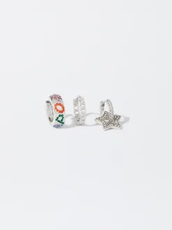 PARFOIS Conjunto De Aros Plateados Con Circonitas Multicor Hot