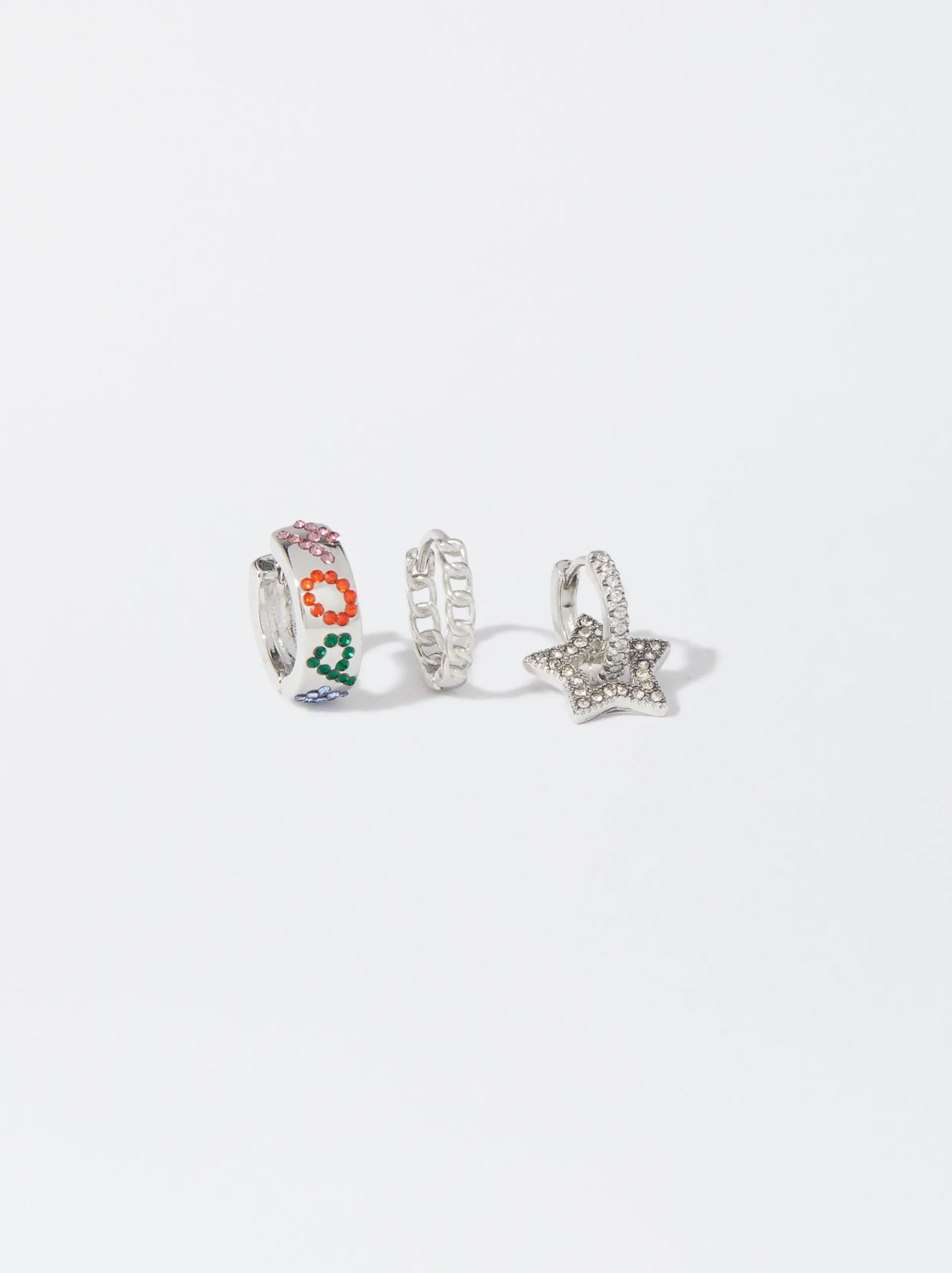 PARFOIS Conjunto De Aros Plateados Con Circonitas Multicor Hot