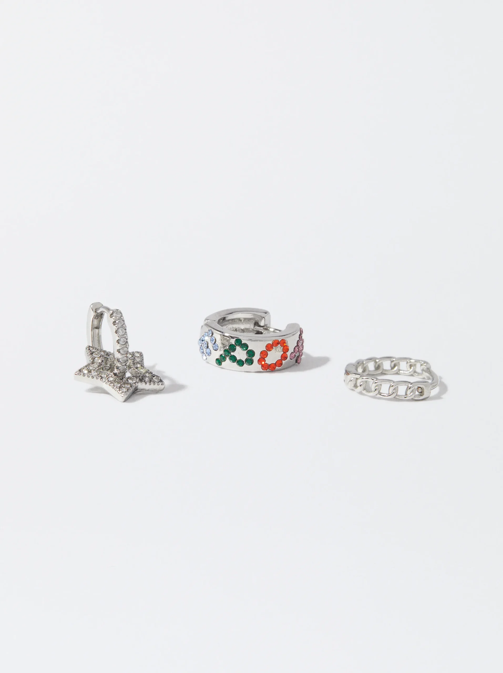 PARFOIS Conjunto De Aros Plateados Con Circonitas Multicor Hot