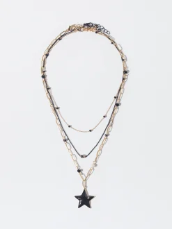 PARFOIS Conjunto De Collares Con Piedra Y Charm Negro Clearance