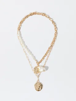 PARFOIS Conjunto De Collares Con Medallón Y Perlas Blanco Flash Sale