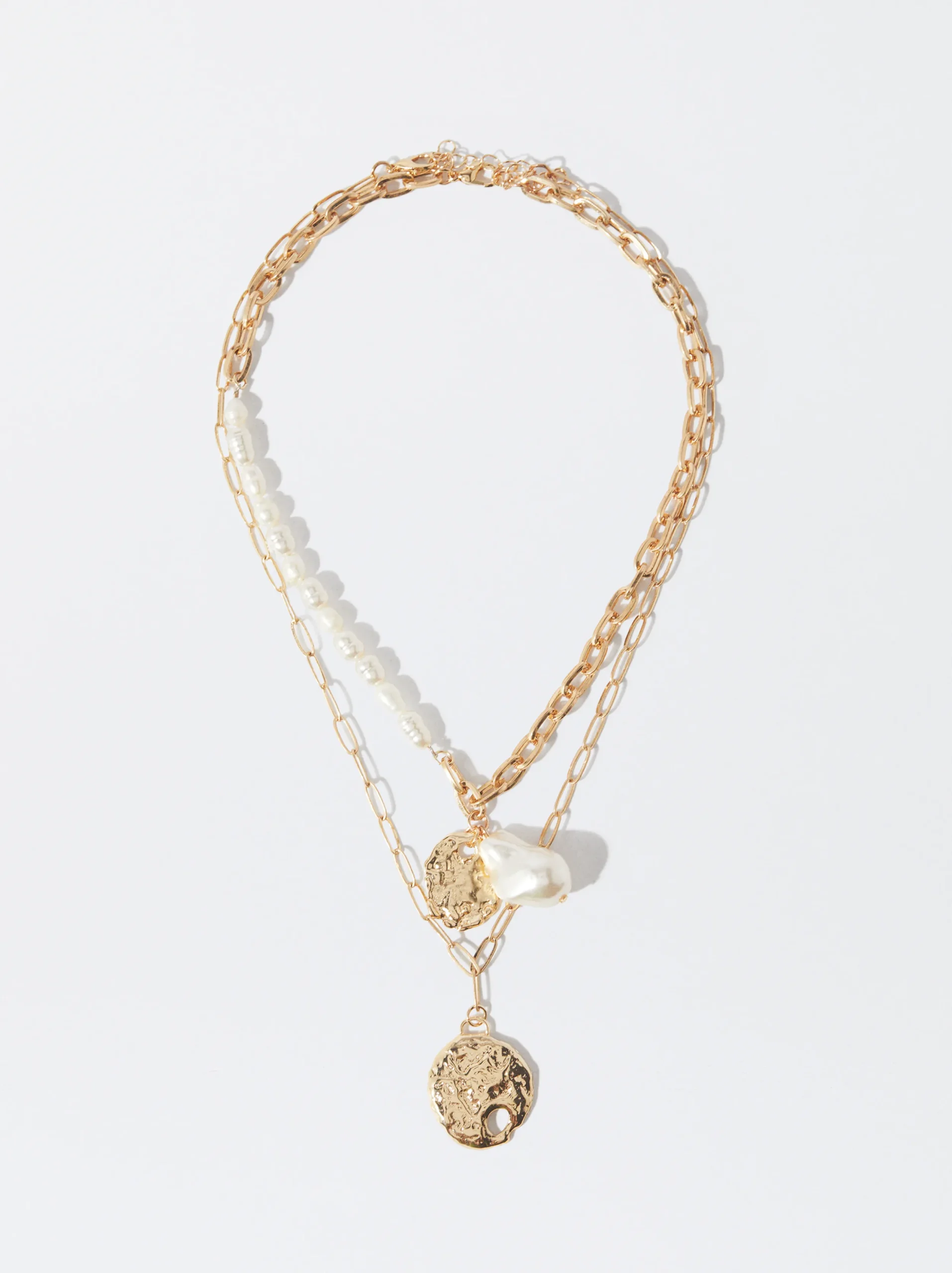 PARFOIS Conjunto De Collares Con Medallón Y Perlas Blanco Flash Sale