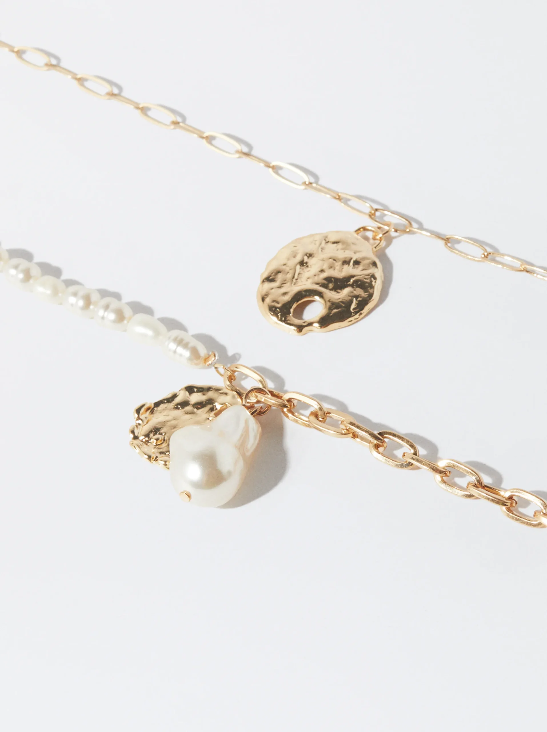 PARFOIS Conjunto De Collares Con Medallón Y Perlas Blanco Flash Sale