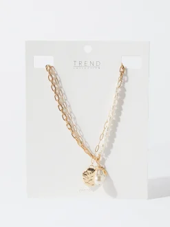 PARFOIS Conjunto De Collares Con Medallón Y Perlas Blanco Flash Sale
