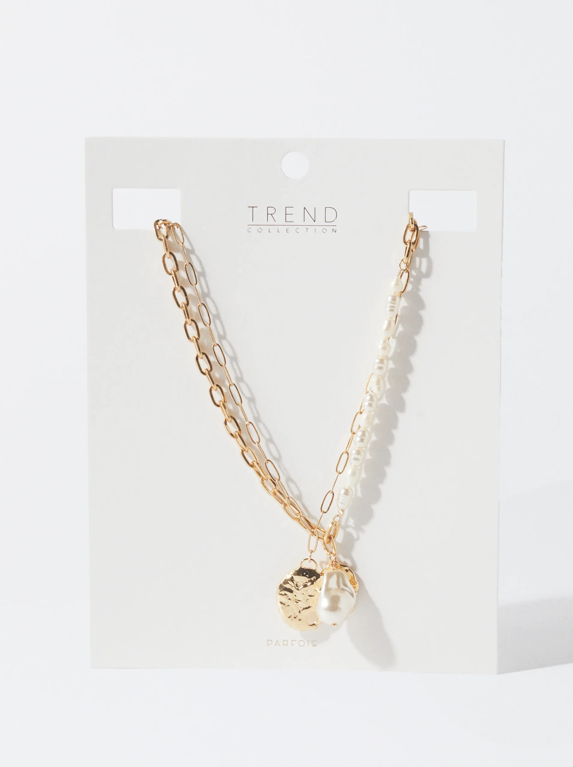 PARFOIS Conjunto De Collares Con Medallón Y Perlas Blanco Flash Sale