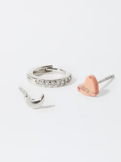 PARFOIS Conjunto De Pendientes Con Piedra Rosa Cheap