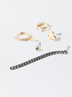 PARFOIS Conjunto De Pendientes Con Cristales Negro Best Sale