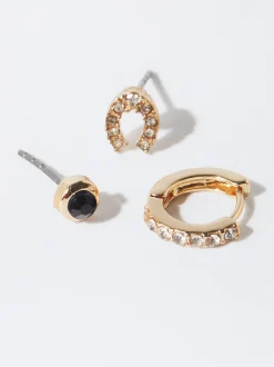 PARFOIS Conjunto De Pendientes Con Circonitas Negro Cheap