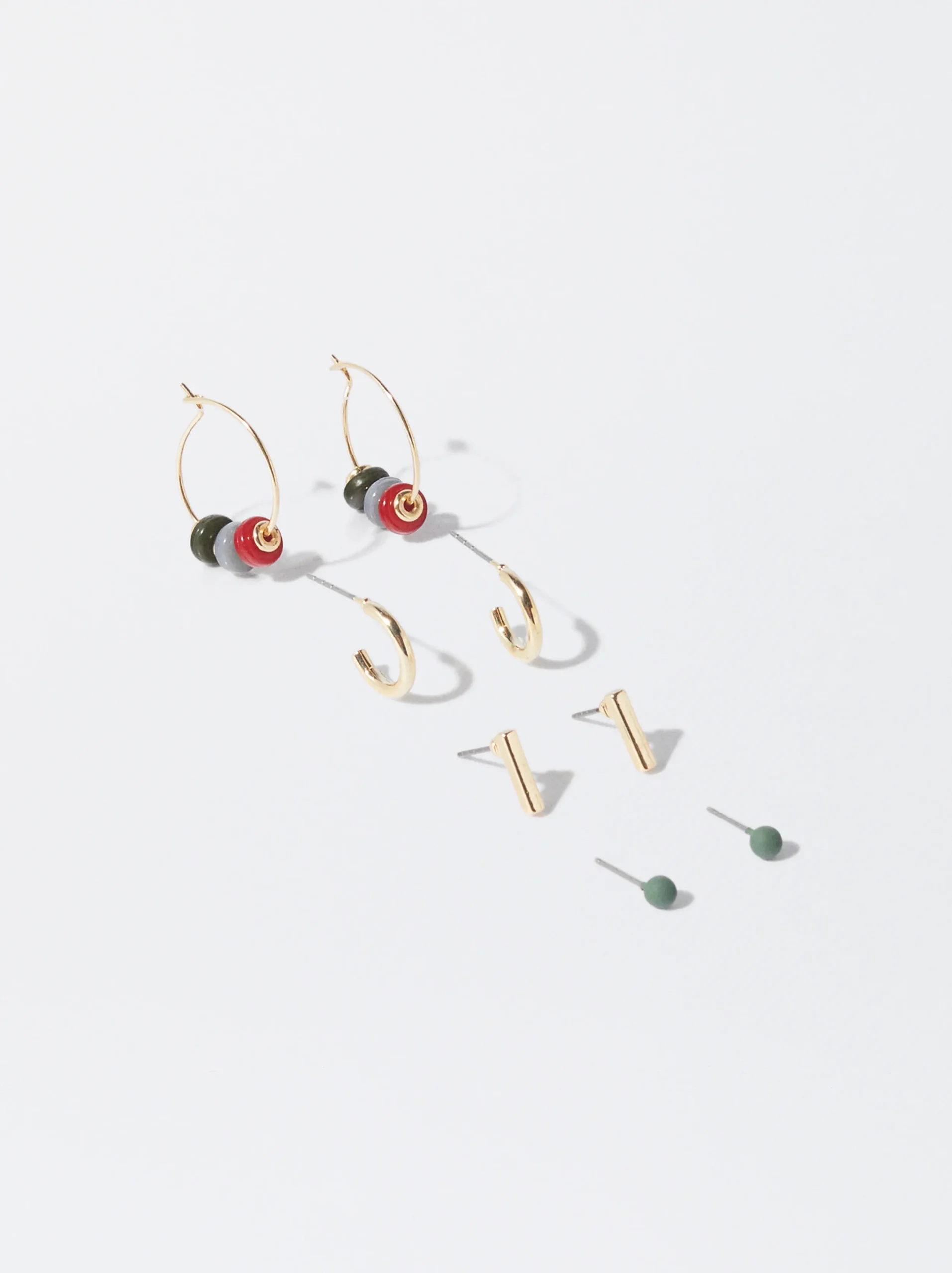 PARFOIS Conjunto De Pendientes Dorados Con Resina Multicor New