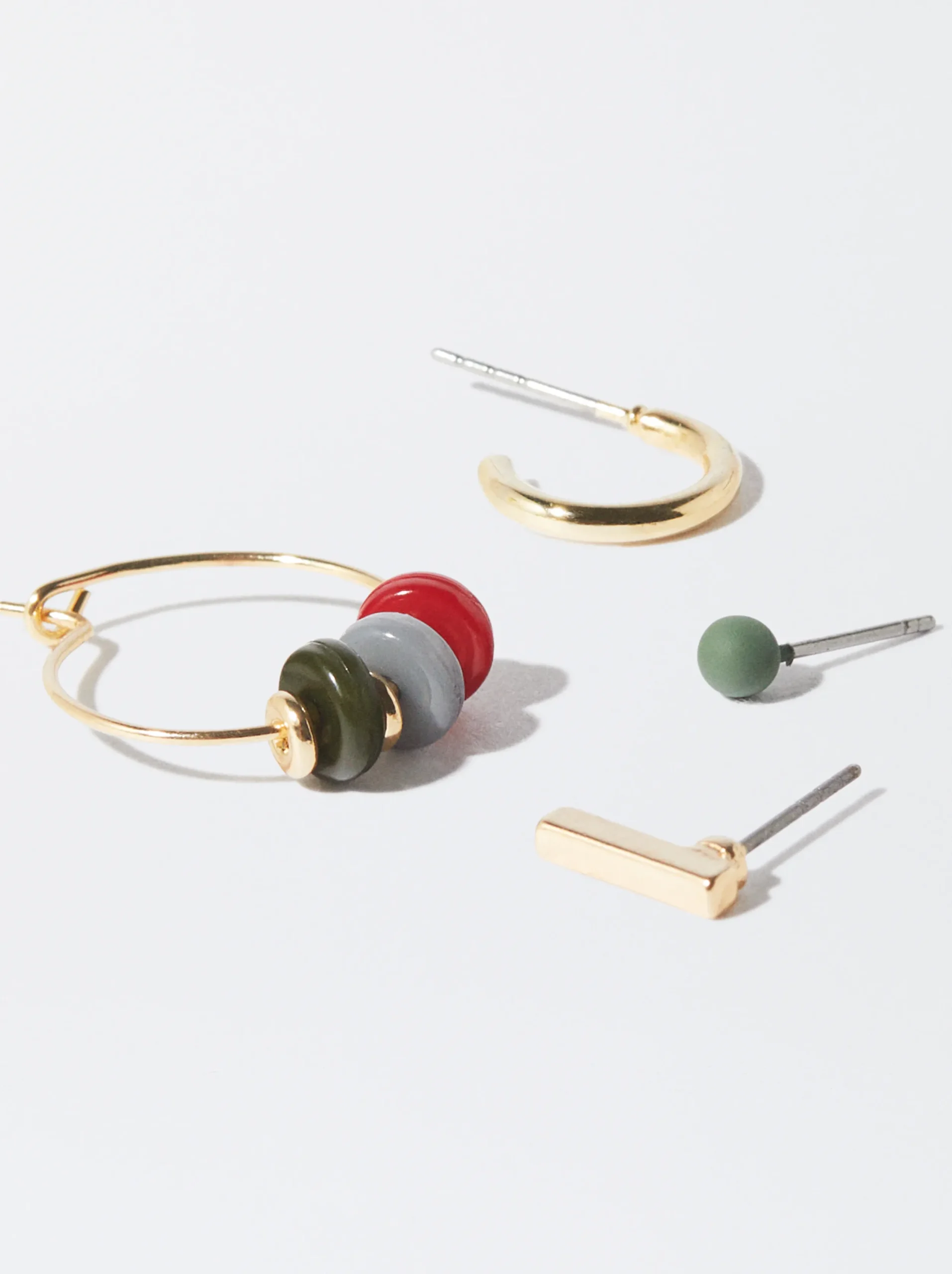 PARFOIS Conjunto De Pendientes Dorados Con Resina Multicor New
