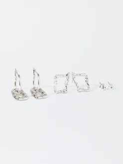 PARFOIS Conjunto De Pendientes En Relieve Plateado Store