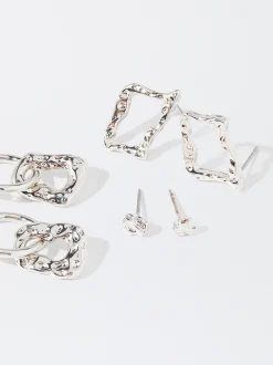 PARFOIS Conjunto De Pendientes En Relieve Plateado Store