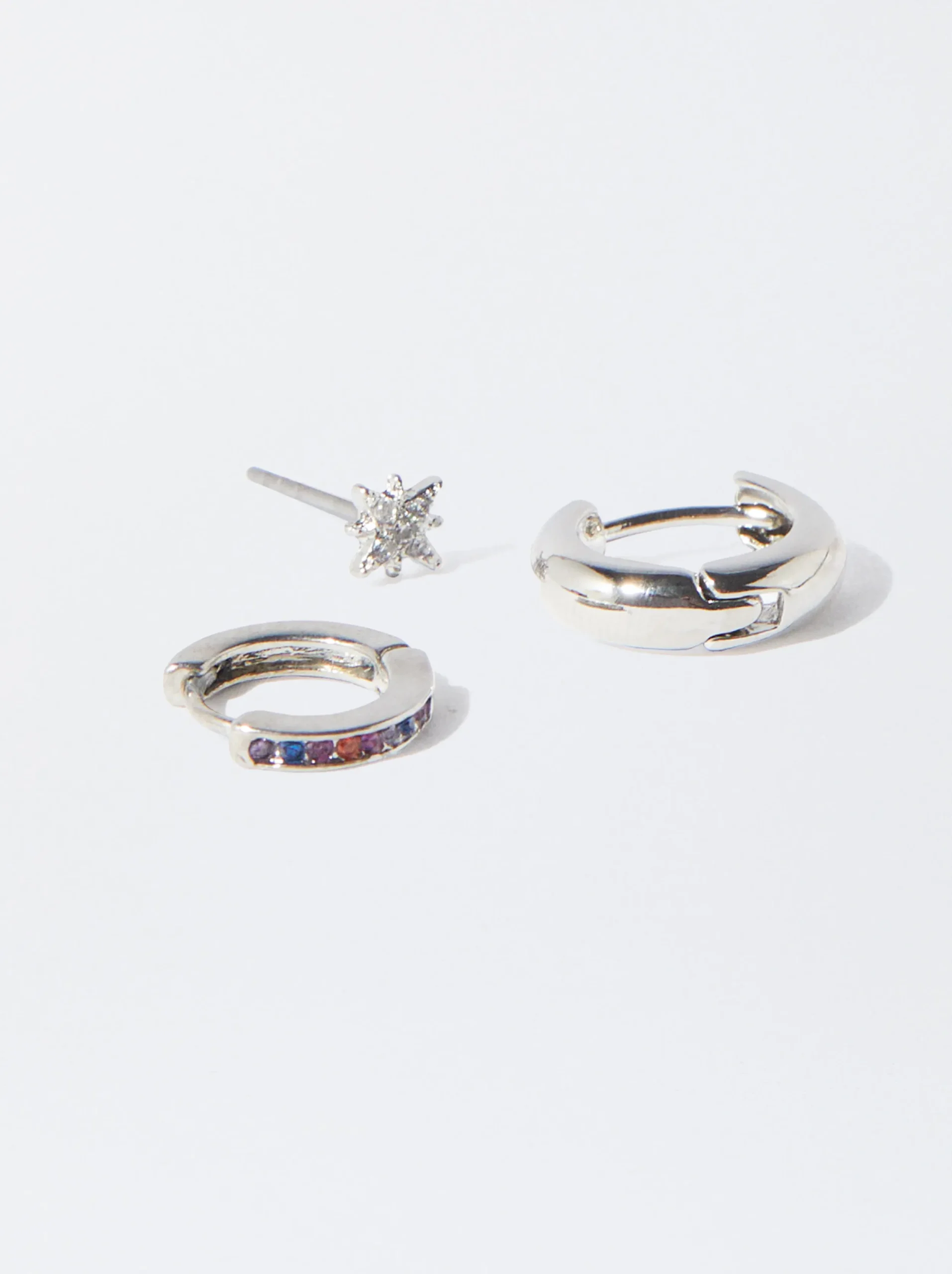PARFOIS Conjunto De Pendientes Plateados Con Circonitas Multicor Sale