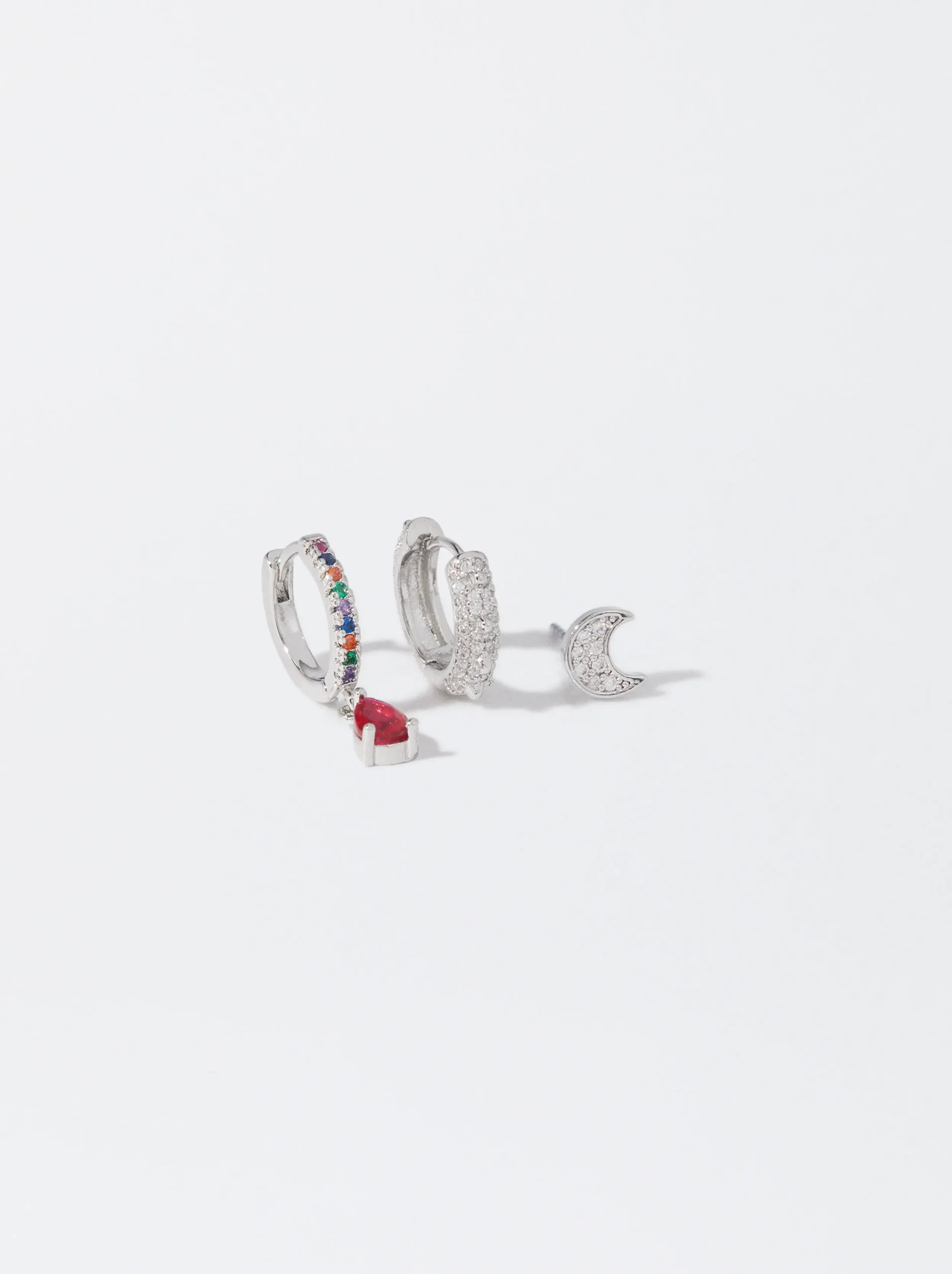 PARFOIS Conjunto De Pendientes Plateados Con Circonitas Multicor Outlet
