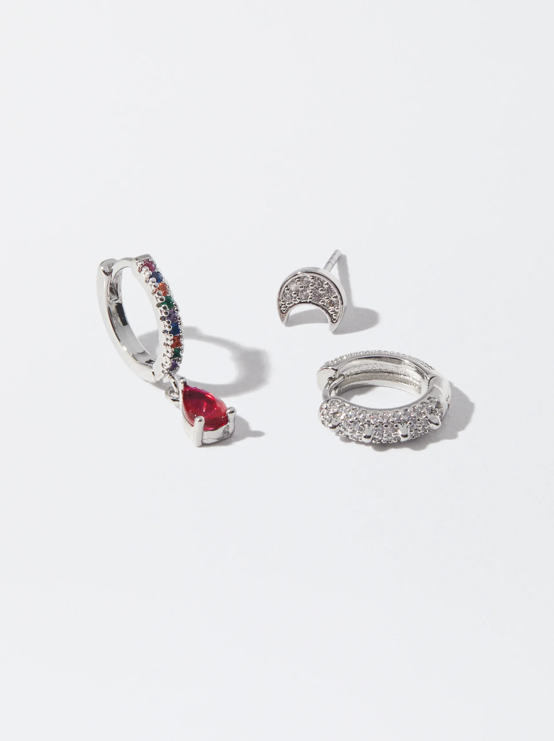 PARFOIS Conjunto De Pendientes Plateados Con Circonitas Multicor Outlet