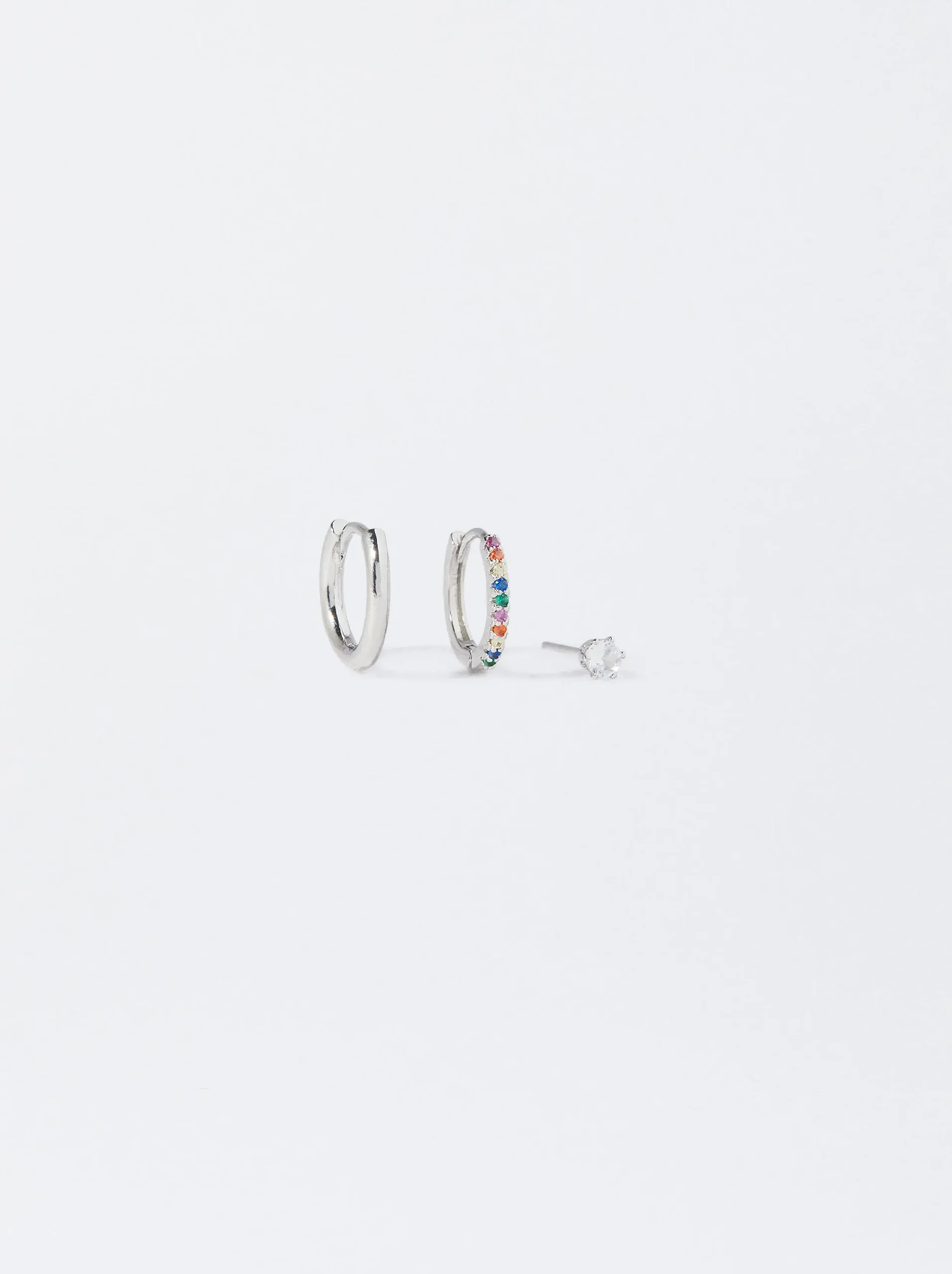 PARFOIS Conjunto De Pendientes Plateados Con Circonitas Multicor Fashion
