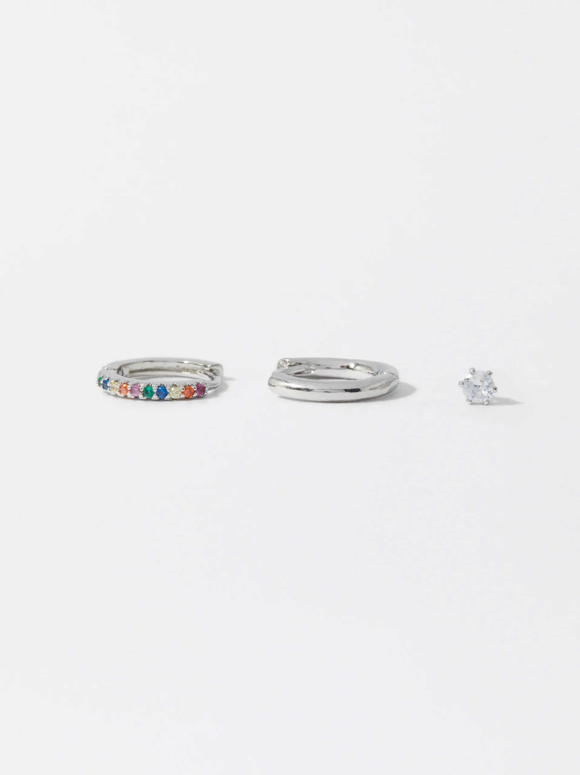 PARFOIS Conjunto De Pendientes Plateados Con Circonitas Multicor Fashion