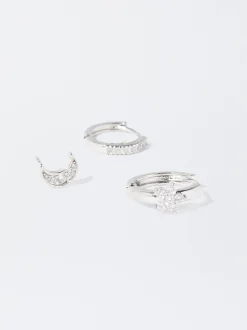 PARFOIS Conjunto De Pendientes Plateados Con Circonitas Multicor New